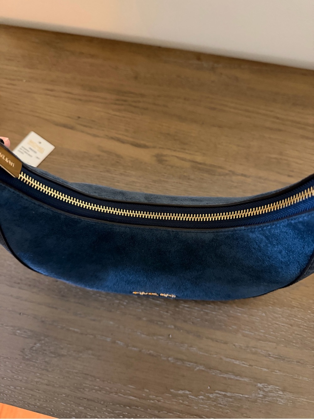 Michael Kors Navy Suede Crescent Shoulder Bag with MK Trim - Picture 5 of 9